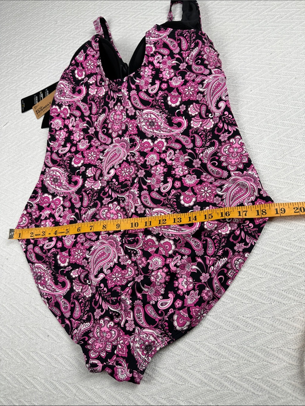 Simon Chang Black and Pink Paisley One-Piece Swimsuit - Picture 15 of 16
